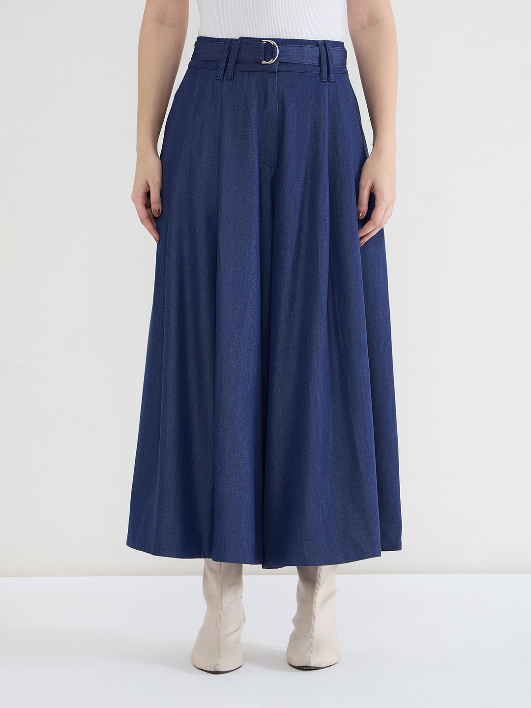 Iconic Women Blue Solid Pure Cotton Pant