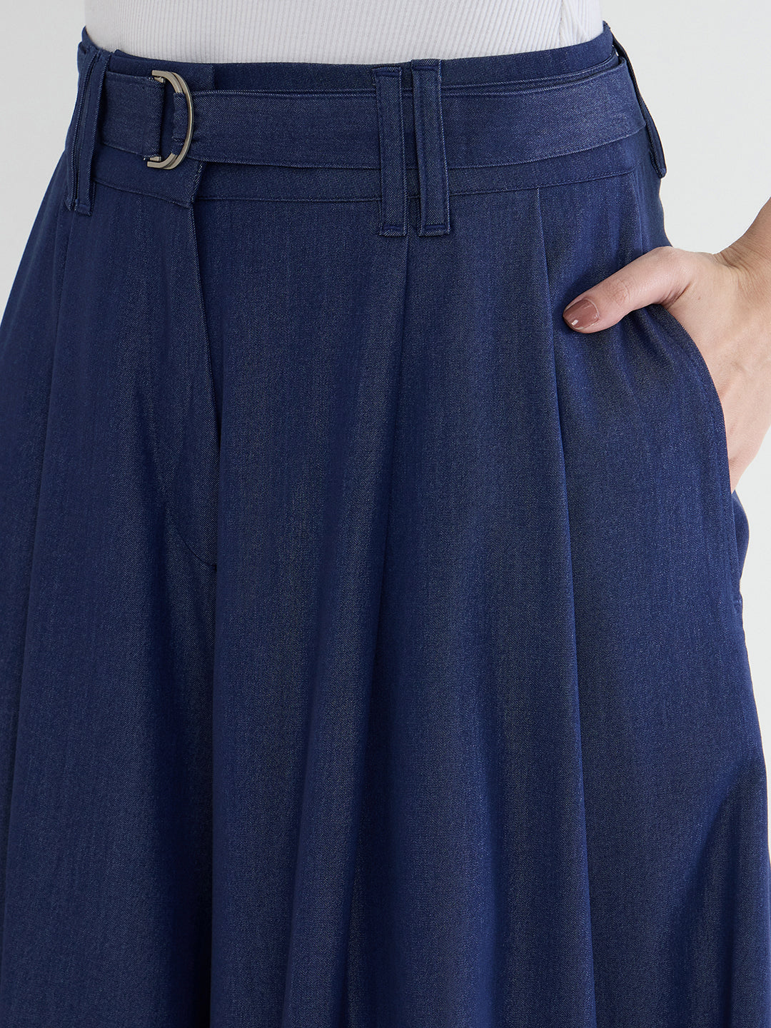 Iconic Women Blue Solid Pure Cotton Pant