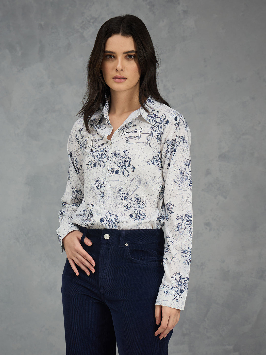 Iconic Women Off White Printed Collared Shirt