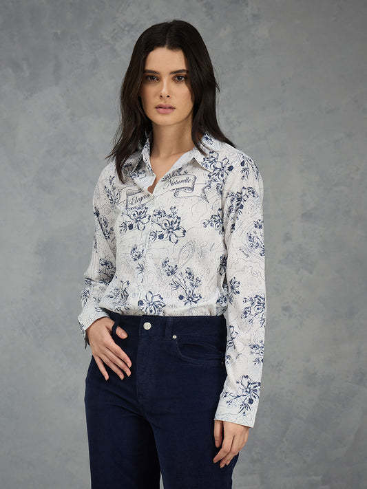 Iconic Women Off White Printed Collared Shirt