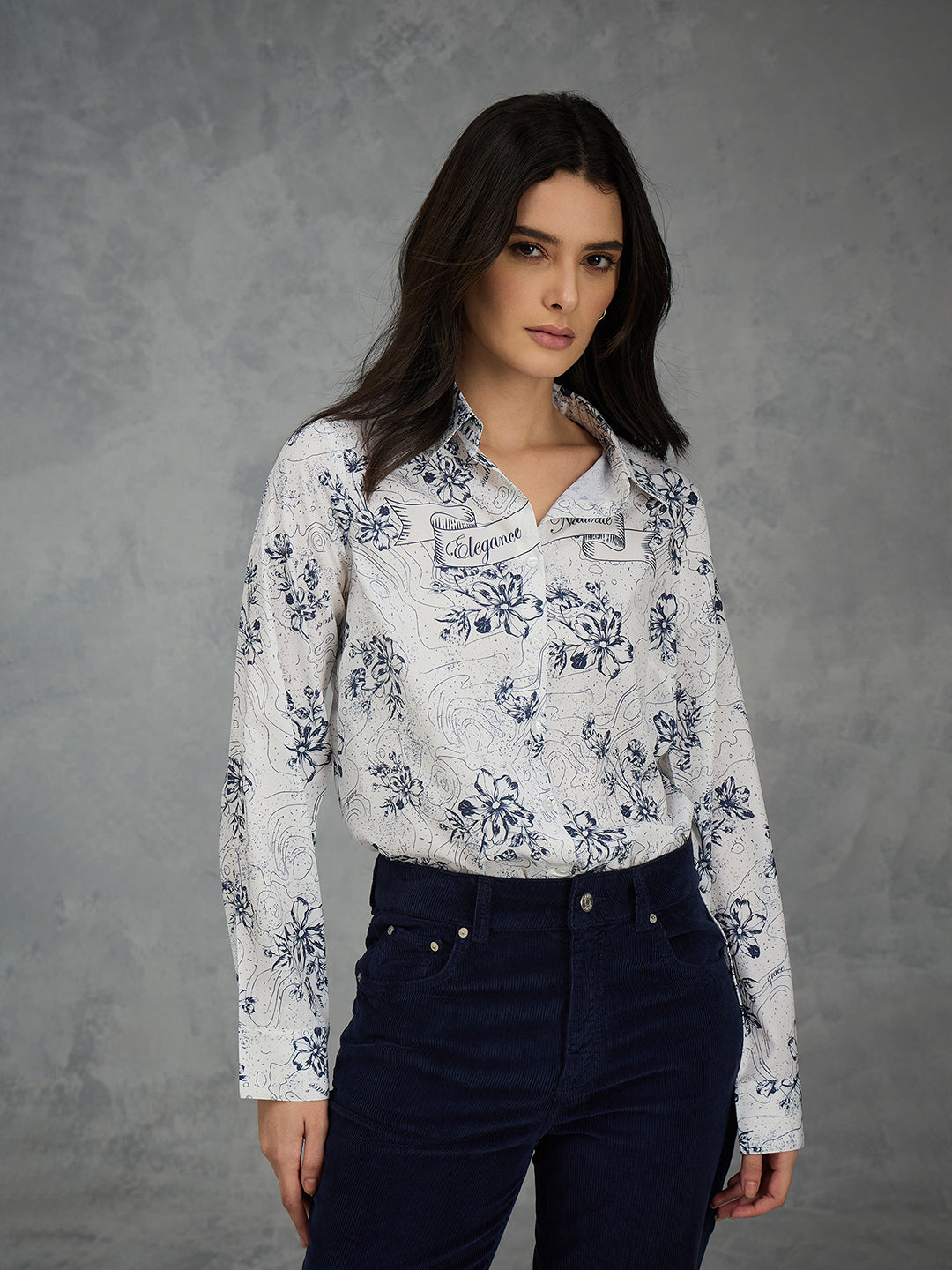 Iconic Women Off White Printed Collared Shirt