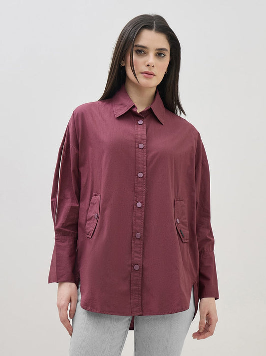 ICONIC Women Maroon Shirt Collar Regular Fit Shirt