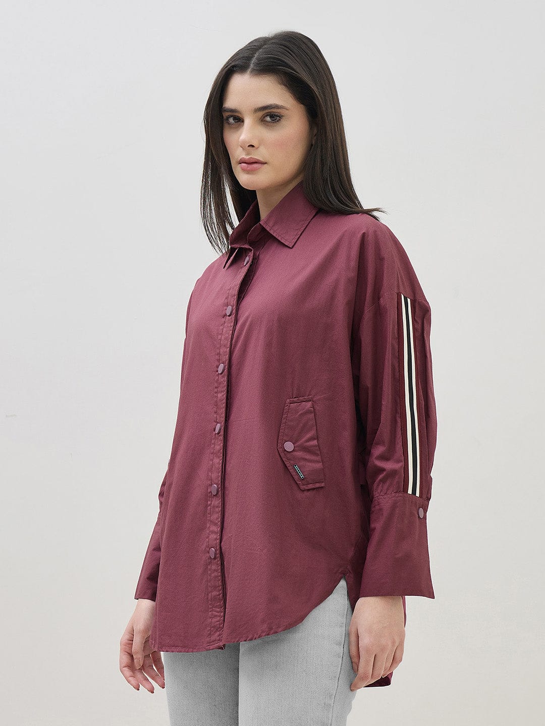 ICONIC Women Maroon Shirt Collar Regular Fit Shirt