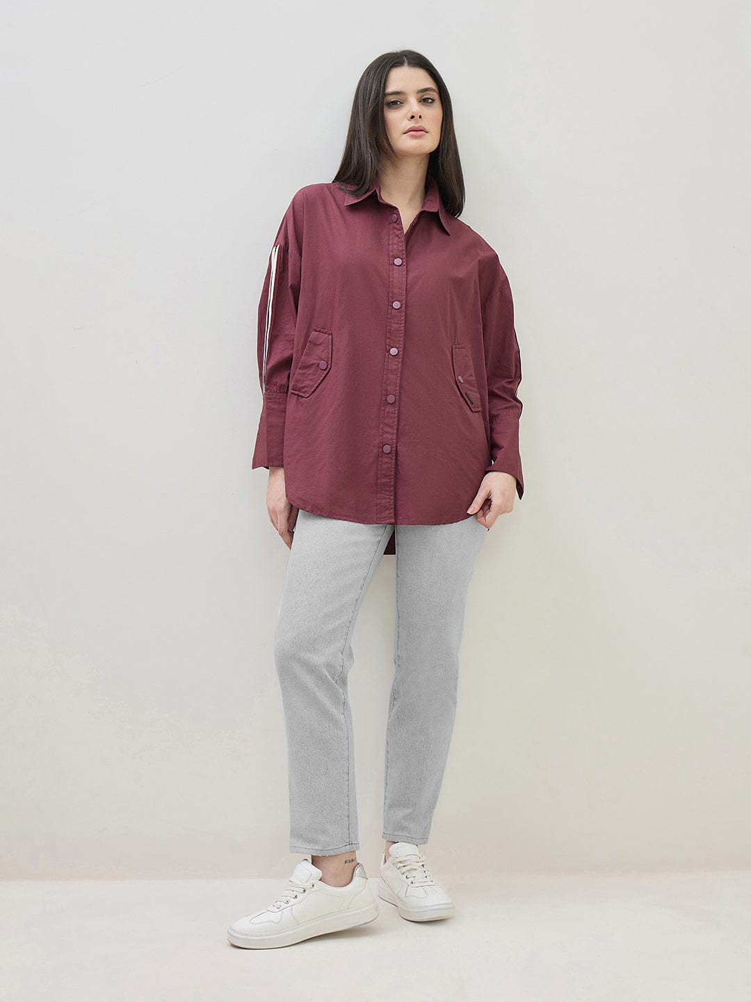 ICONIC Women Maroon Shirt Collar Regular Fit Shirt