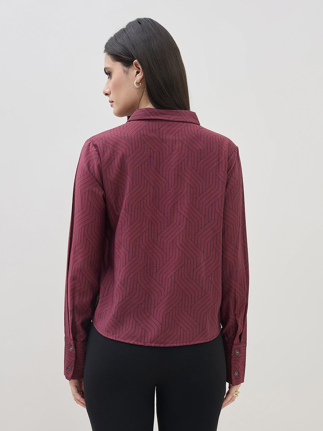 ICONIC Women Maroon Printed Shirt Collar Regular Fit Shirt