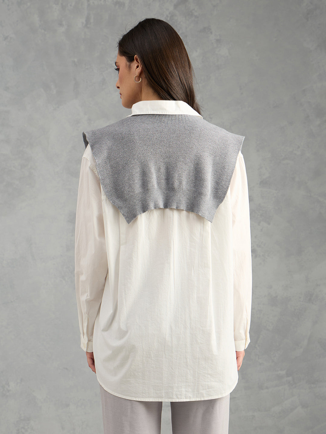 Iconic Women White Solid Pure Cotton Collared Shirt