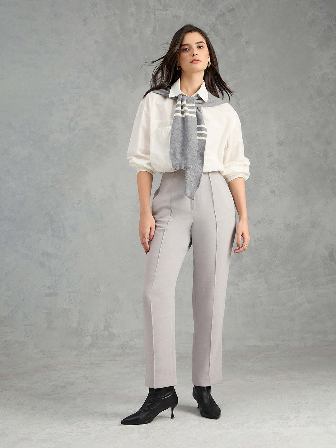 Iconic Women White Solid Pure Cotton Collared Shirt