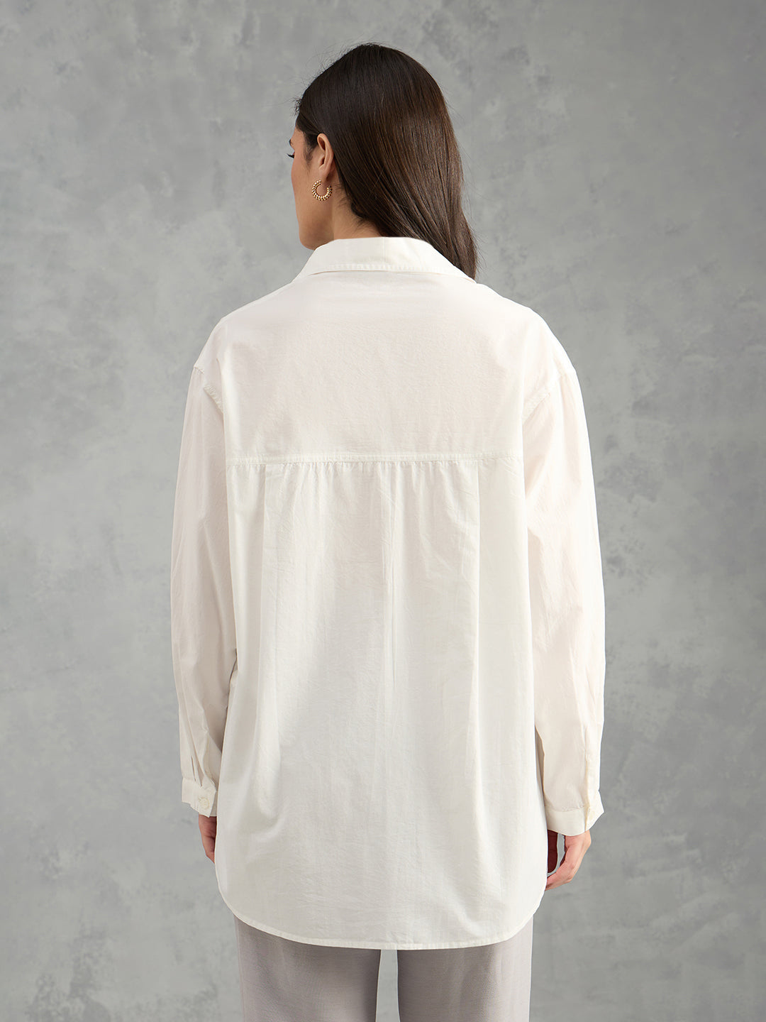 Iconic Women White Solid Pure Cotton Collared Shirt