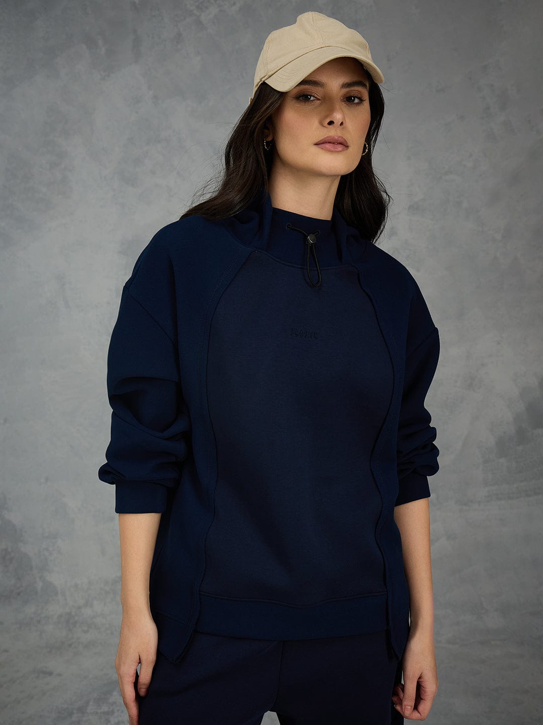 Iconic Women Navy Blue Solid Hoodie