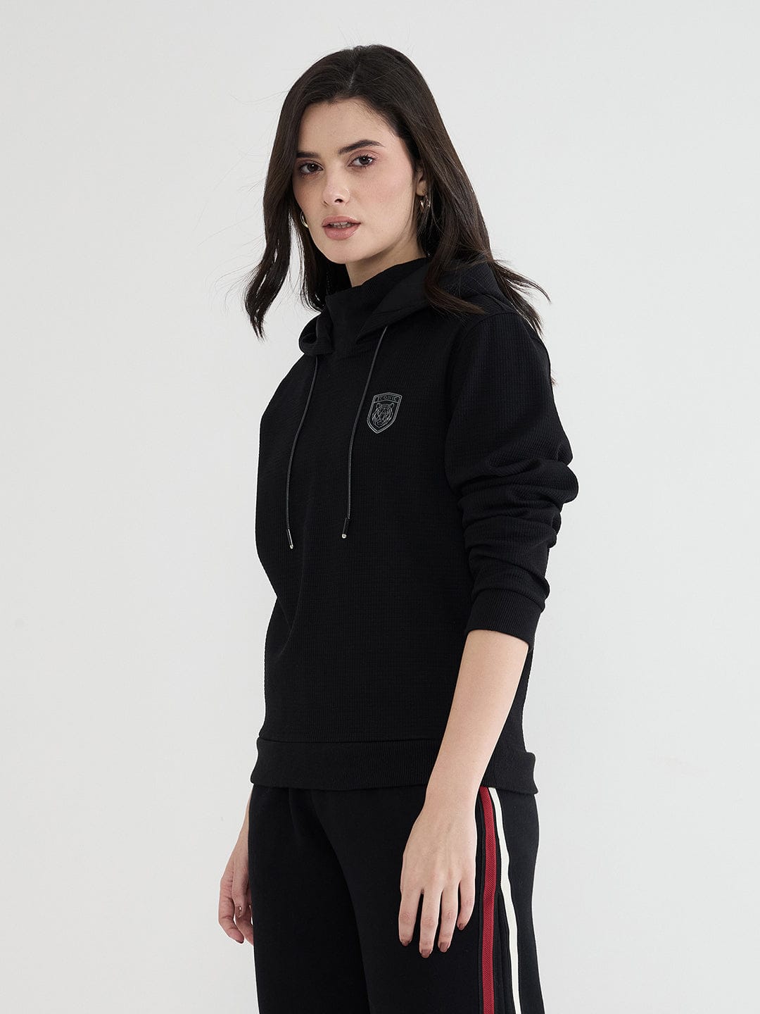Iconic Women Black Solid Hoodie