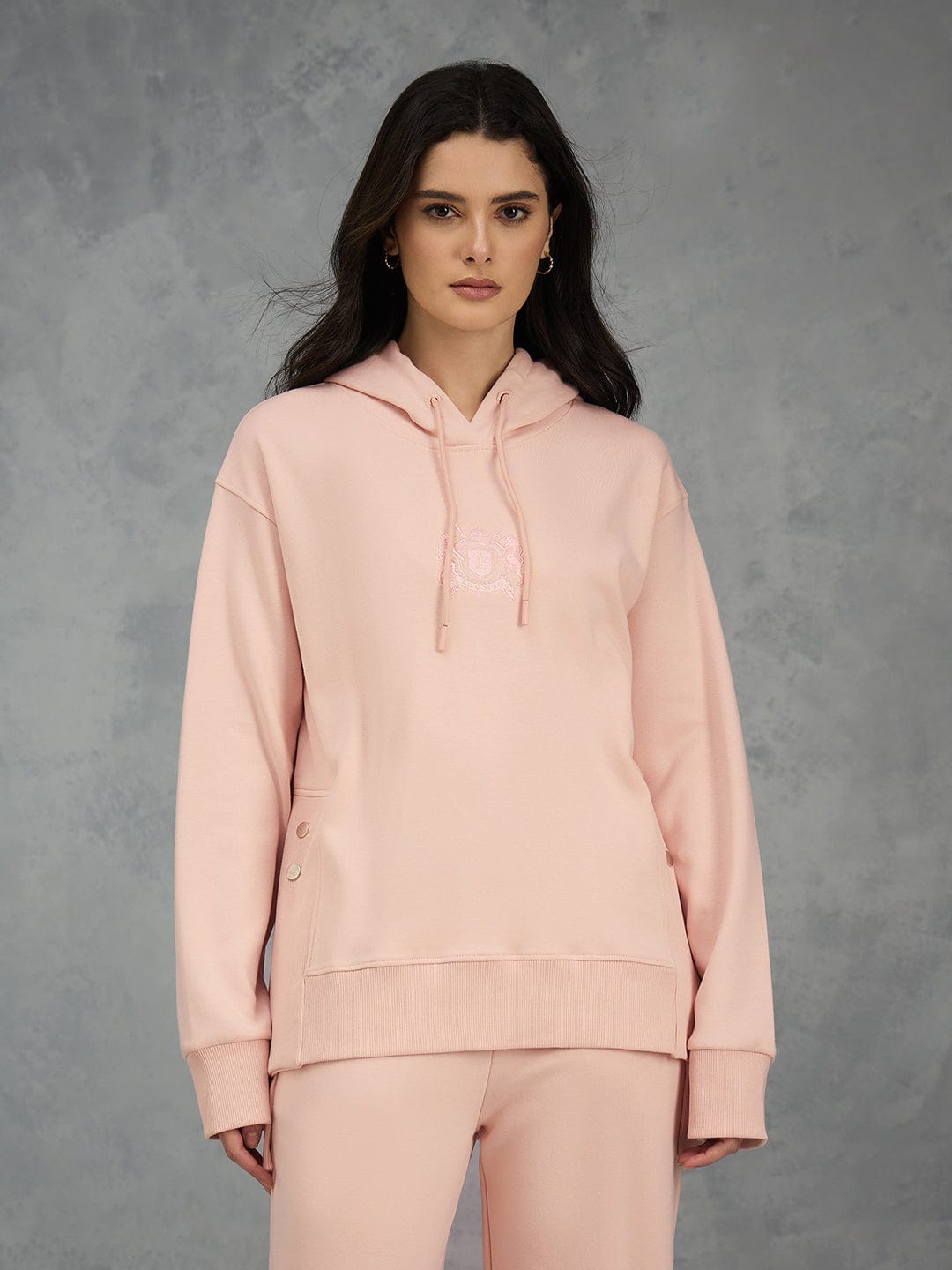 Iconic Women Pink Solid Hoodie Loose Fit