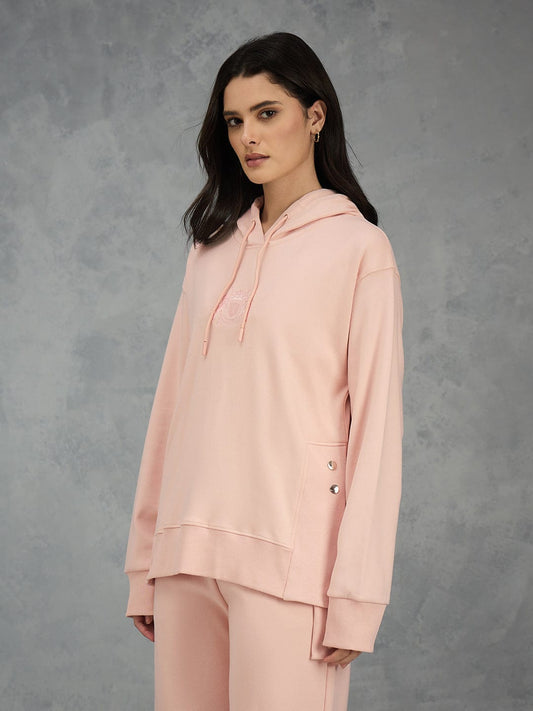 Iconic Women Pink Solid Hoodie Loose Fit
