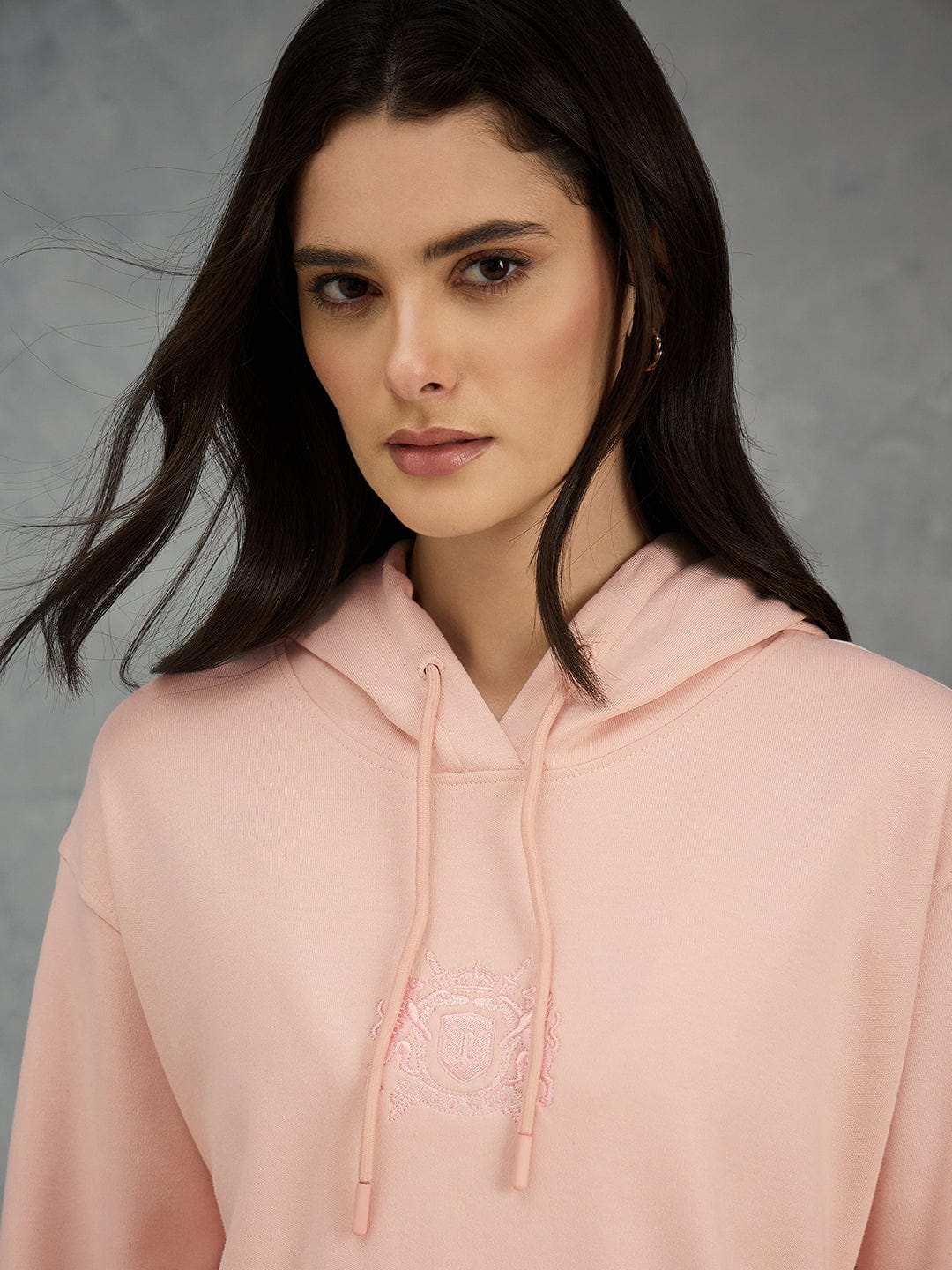 Iconic Women Pink Solid Hoodie Loose Fit