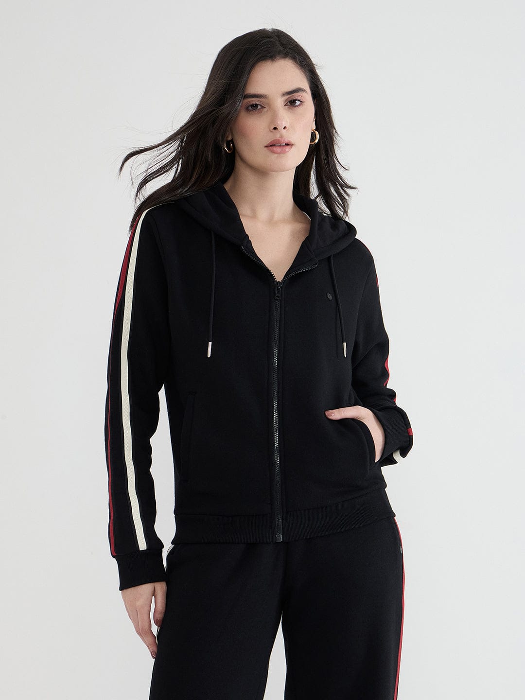 Iconic Women Black Solid Hoodie