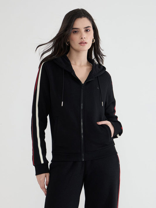 Iconic Women Black Solid Hoodie