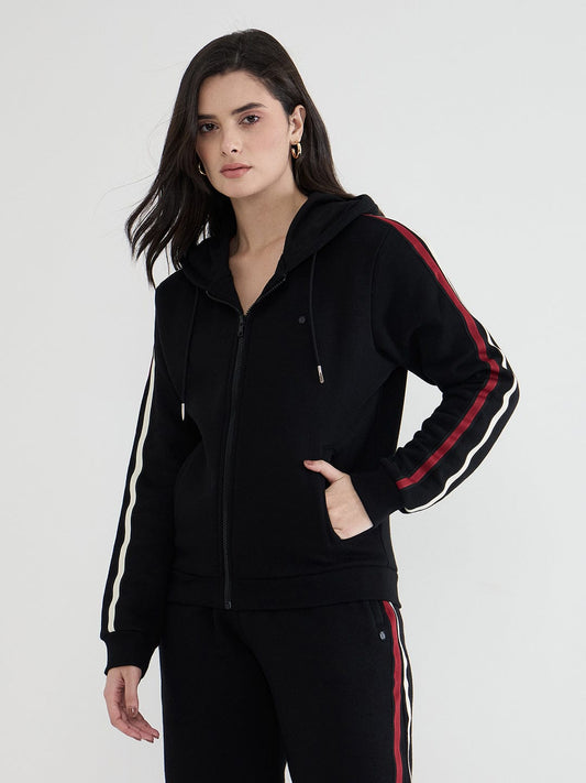 Iconic Women Black Solid Hoodie