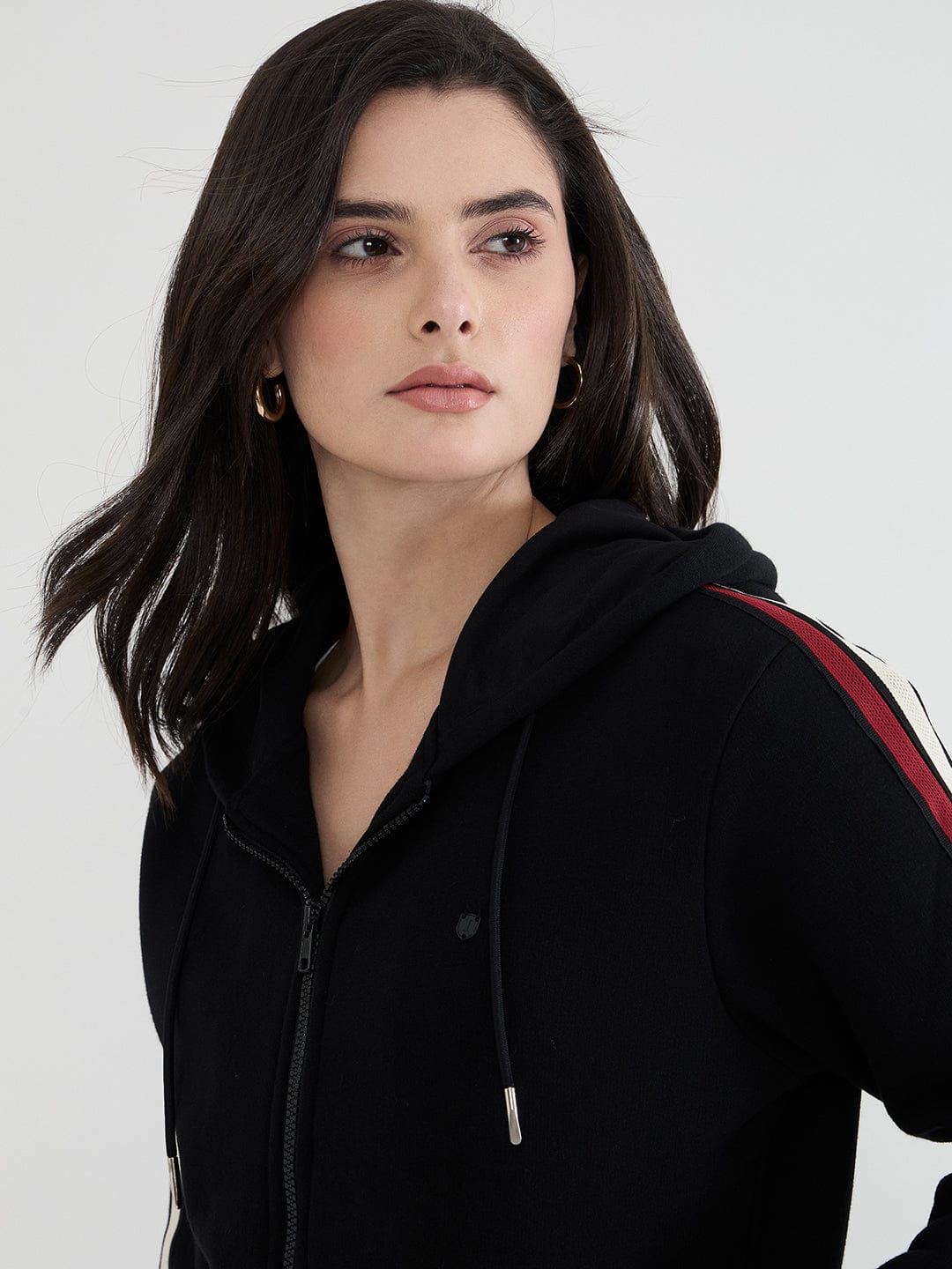 Iconic Women Black Solid Hoodie