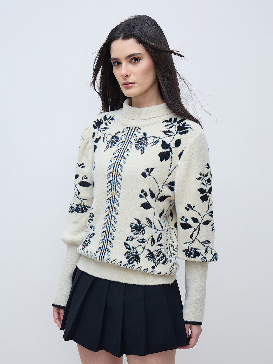 Iconic Women Off White Textured High Neck Sweater