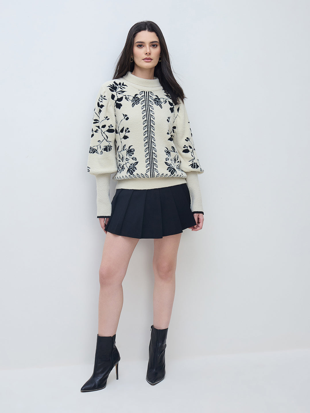 Iconic Women Off White Textured High Neck Sweater