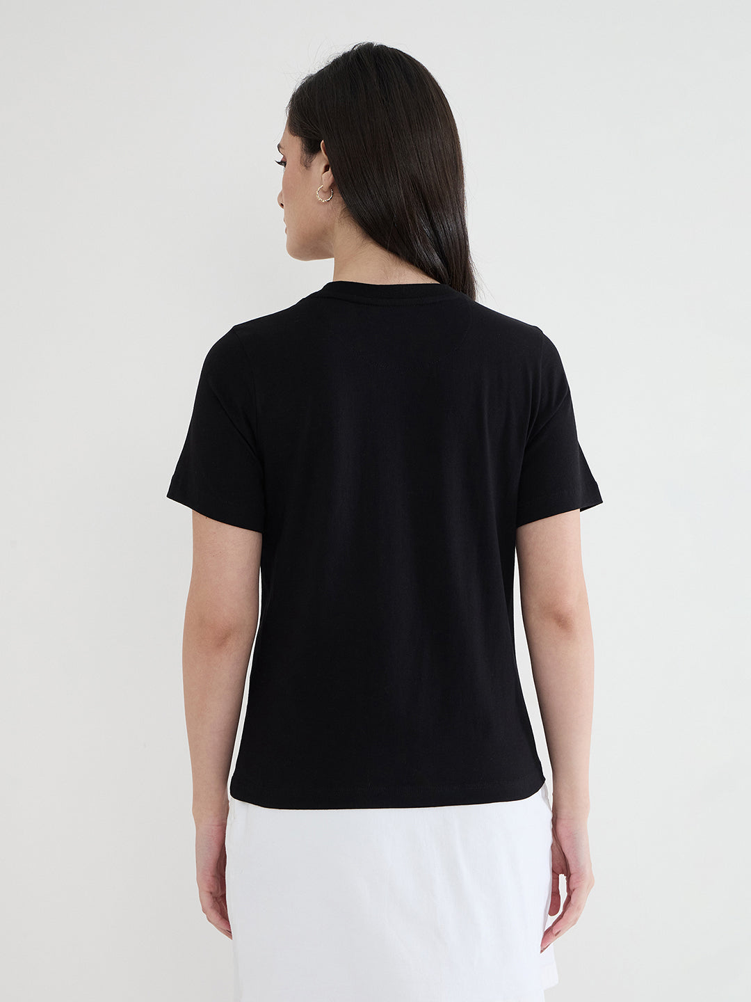 Iconic Women Black Printed Pure Cotton Round Neck T-Shirt