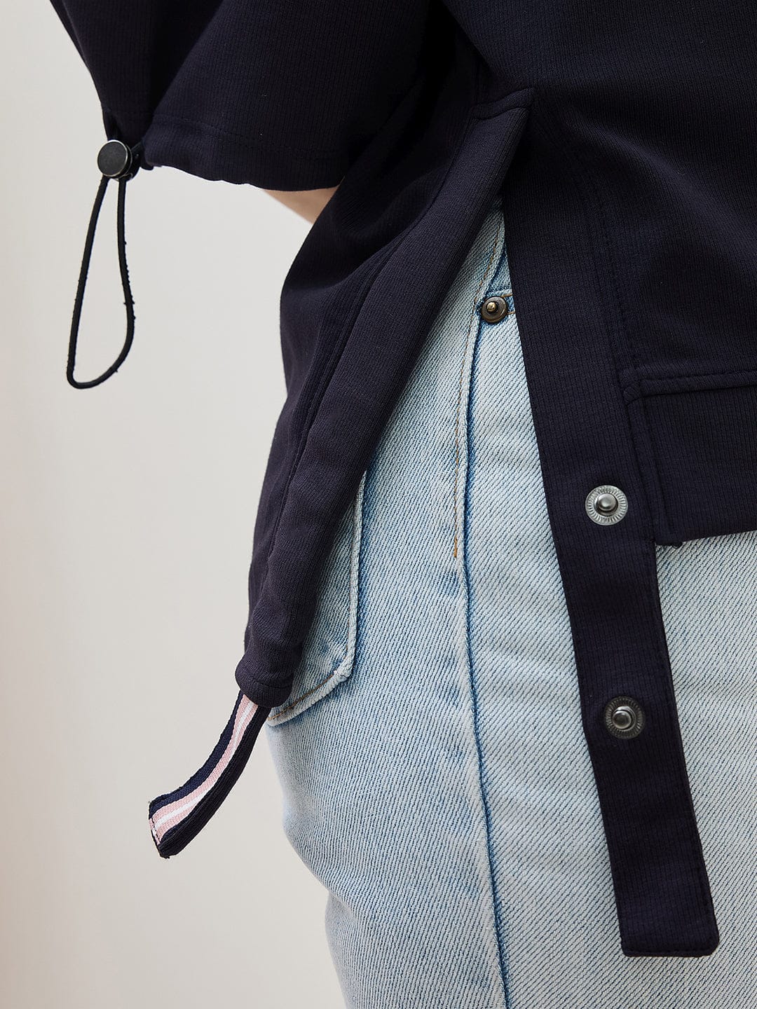 ICONIC Women Navy Blue Round Neck Boxy Fit T Shirt