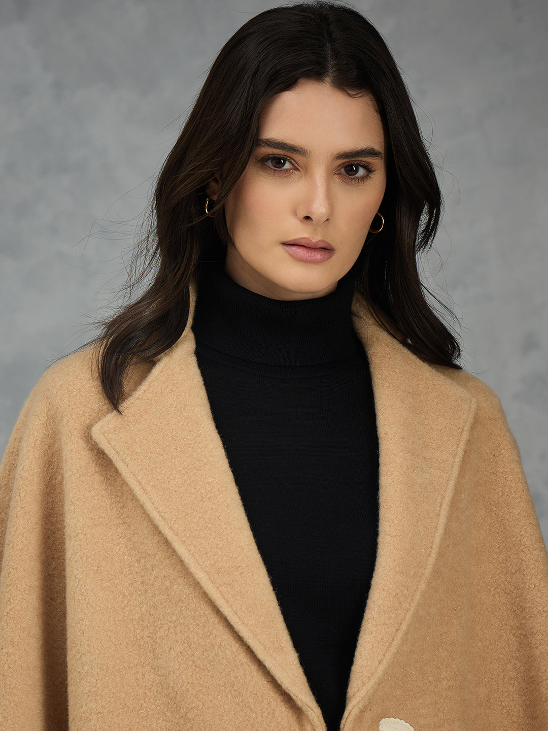 Iconic Women Brown Solid Pure Cotton Lapel Collar Overcoat