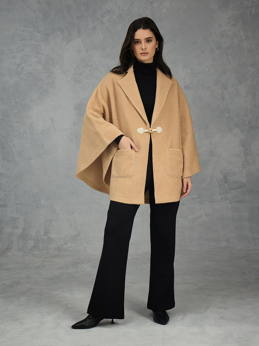 Iconic Women Brown Solid Pure Cotton Lapel Collar Overcoat
