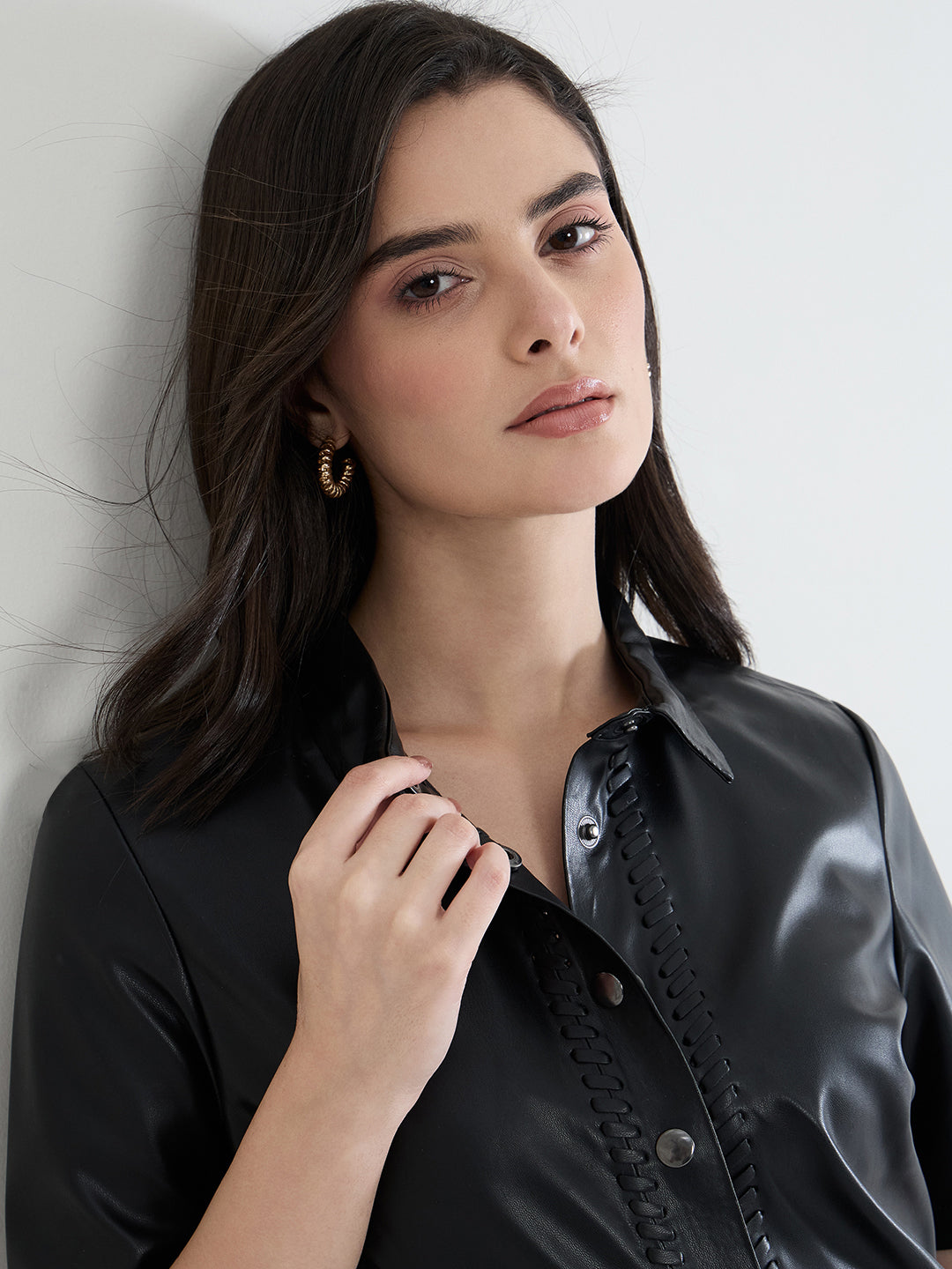 Iconic Women Black Solid Collared Shirt