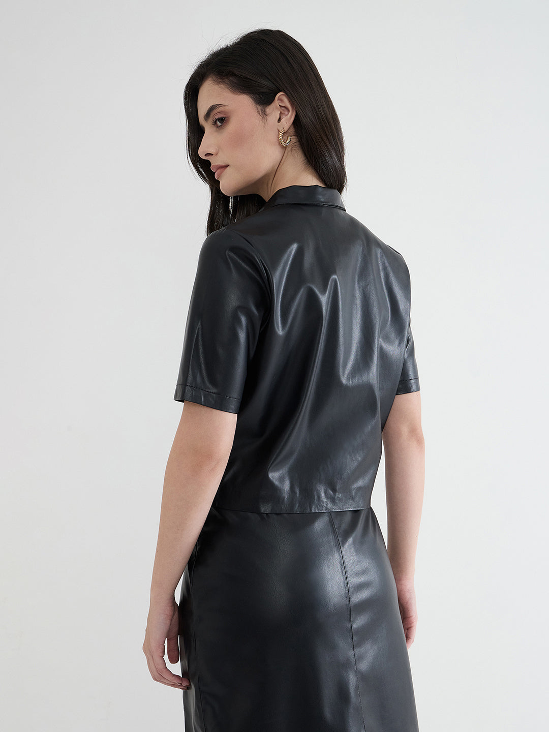 Iconic Women Black Solid Collared Shirt