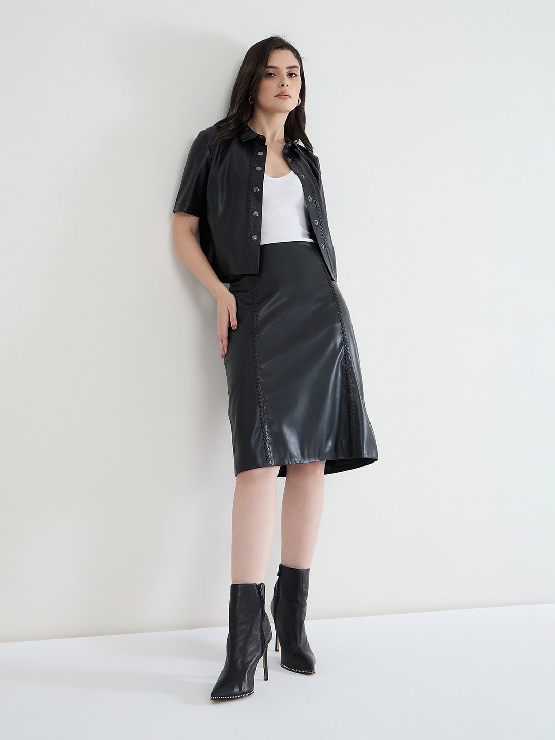 Iconic Women Black Solid Collared Shirt