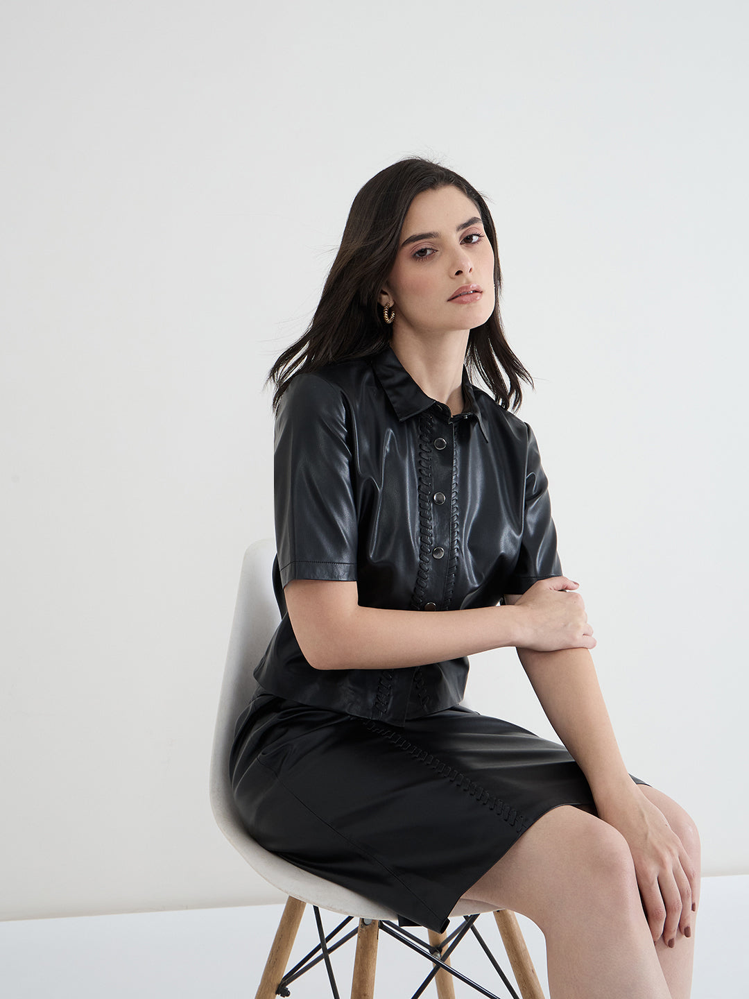 Iconic Women Black Solid Collared Shirt