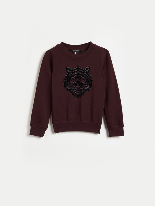 ANTONY MORATO Boys Maroon Embroidered Sweatshirt