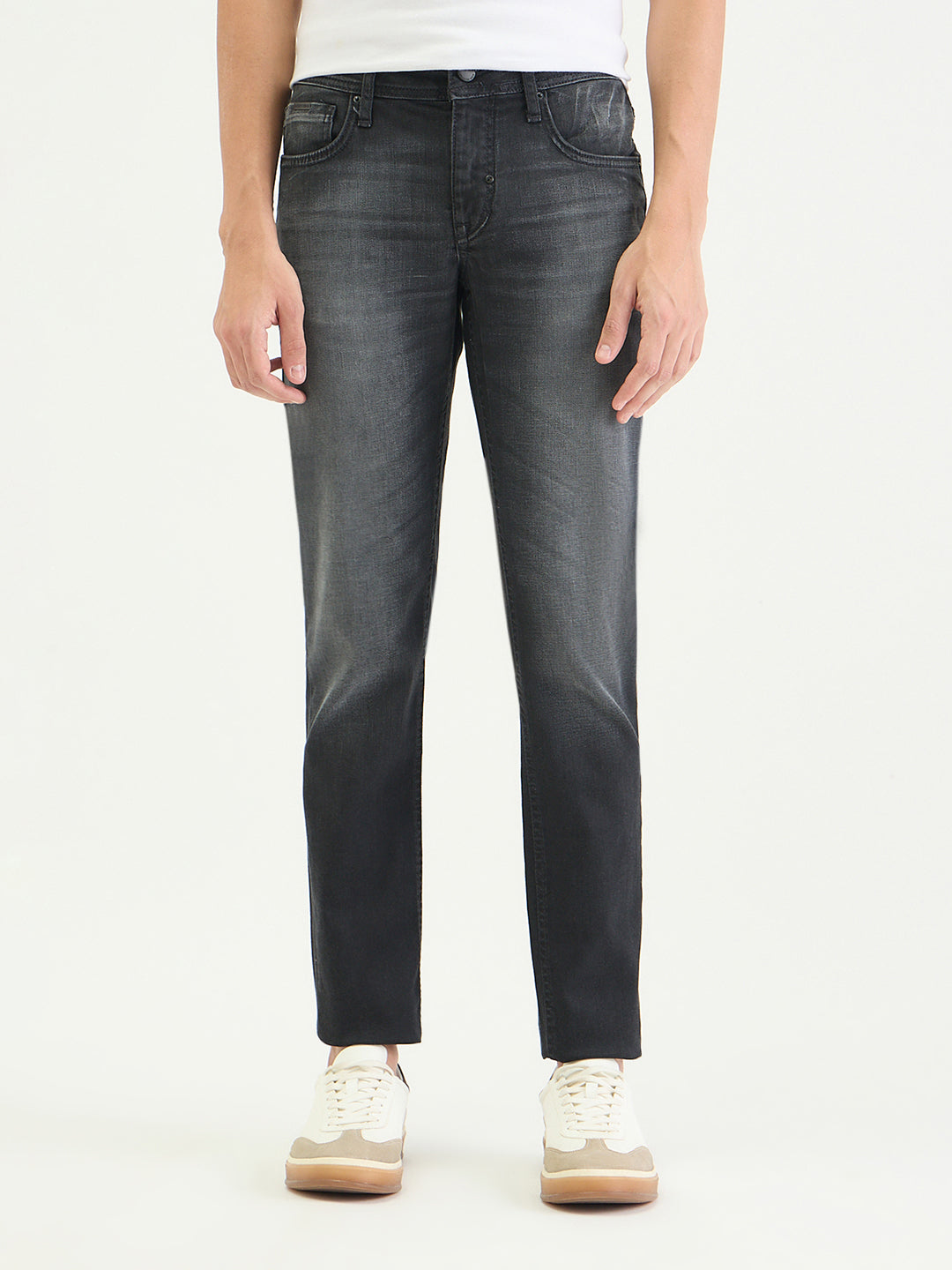 Antony Morato Men Tapered Fit Charcoal Black Solid Jeans