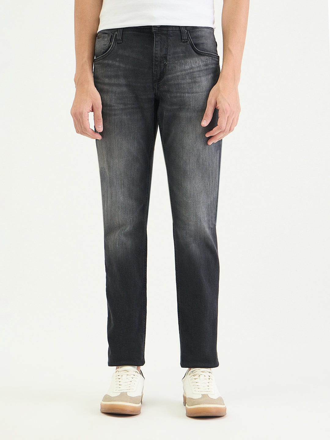 Antony Morato Men Tapered Fit Charcoal Black Solid Jeans