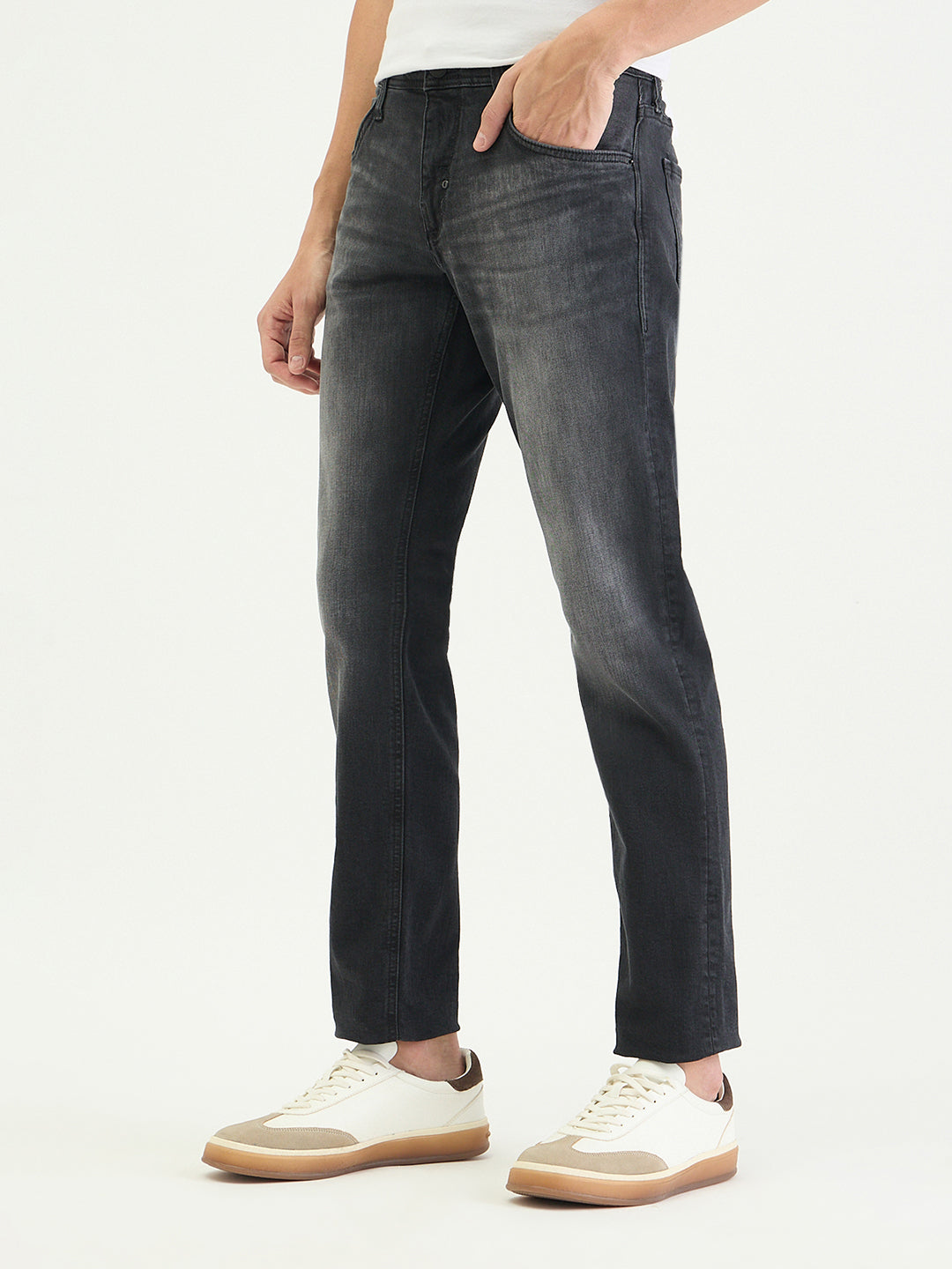 Antony Morato Men Tapered Fit Charcoal Black Solid Jeans