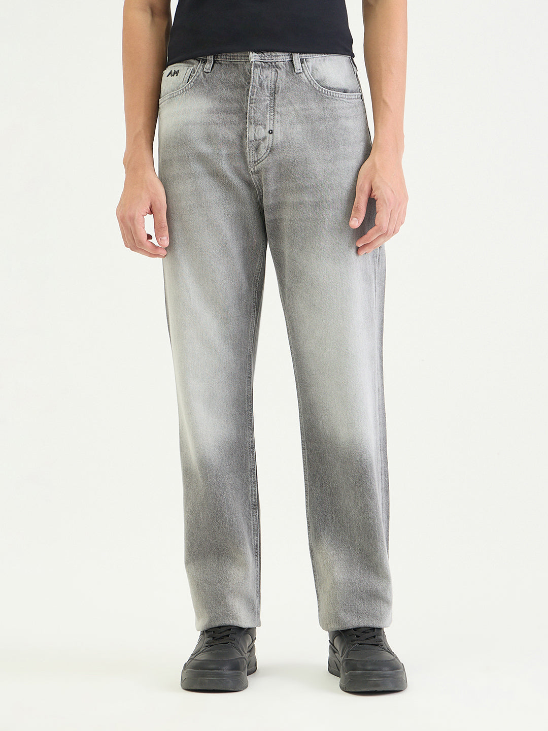 Antony Morato Men Straight Fit Grey Solid Pure Cotton Jeans