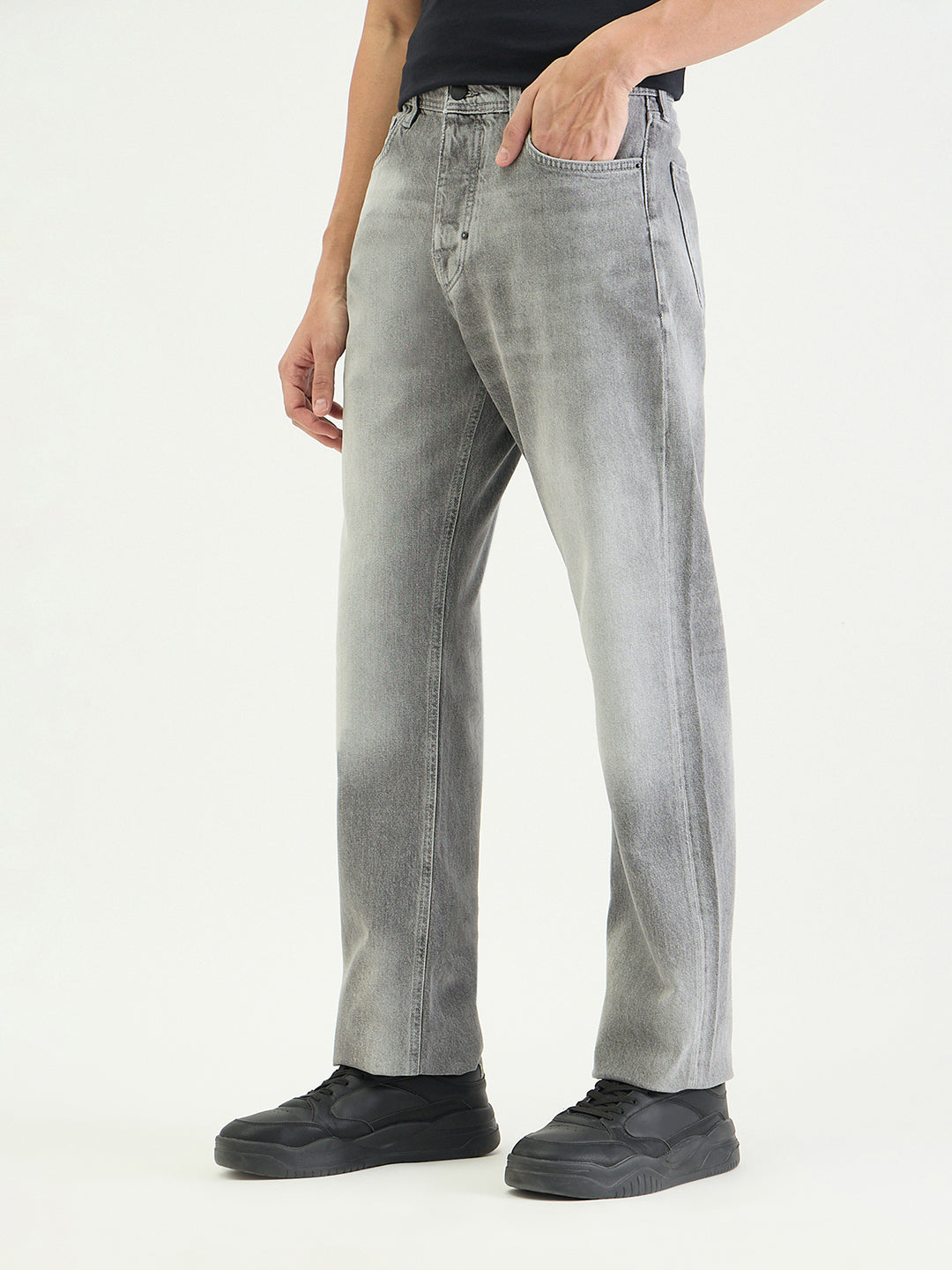 Antony Morato Men Straight Fit Grey Solid Pure Cotton Jeans