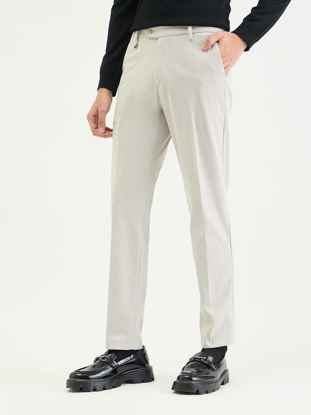 Antony Morato Men Slim Fit Off White Solid Trouser