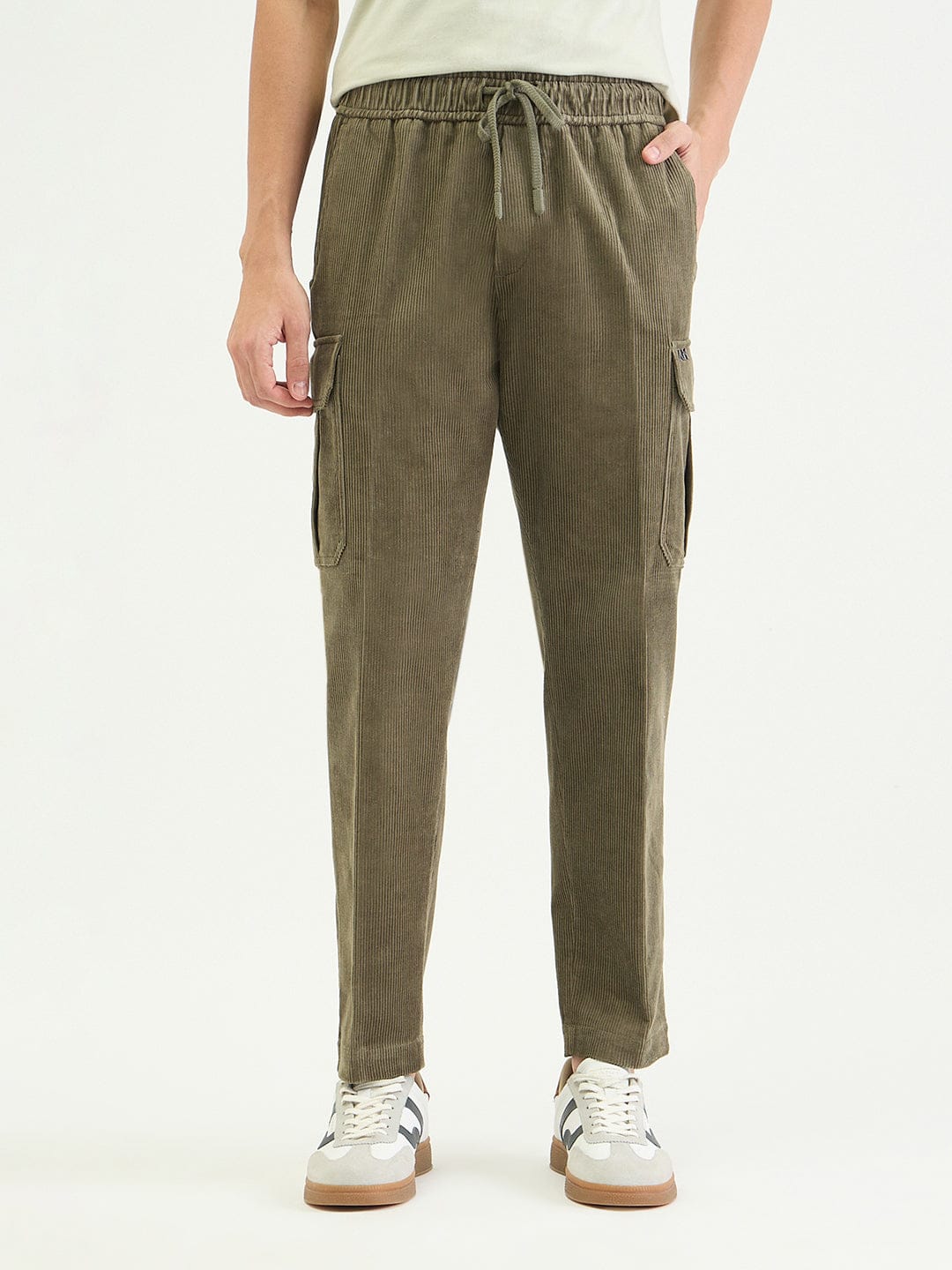 Antony Morato Men Straight Fit Green Textured Pure Cotton Trouser