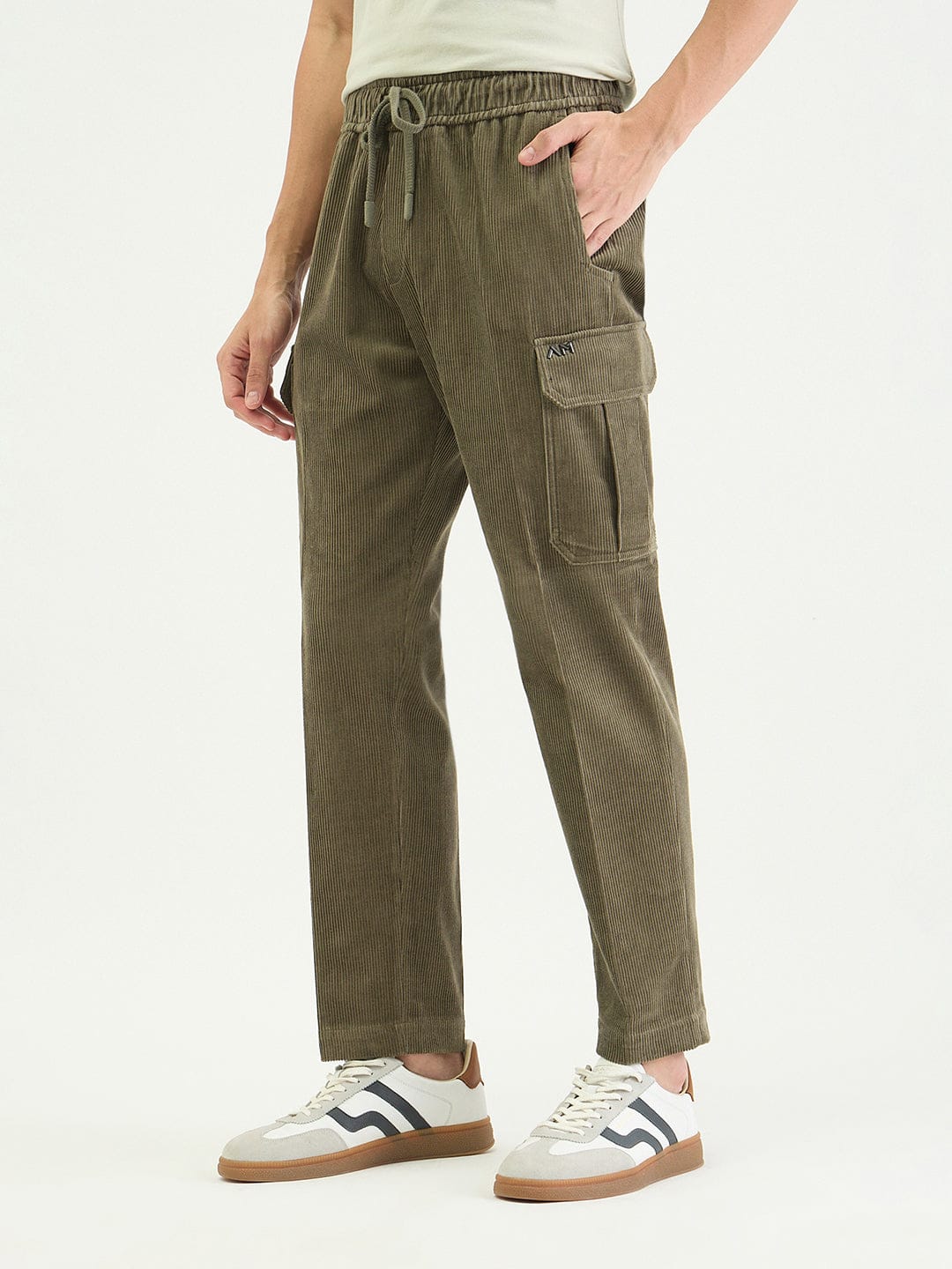 Antony Morato Men Straight Fit Green Textured Pure Cotton Trouser