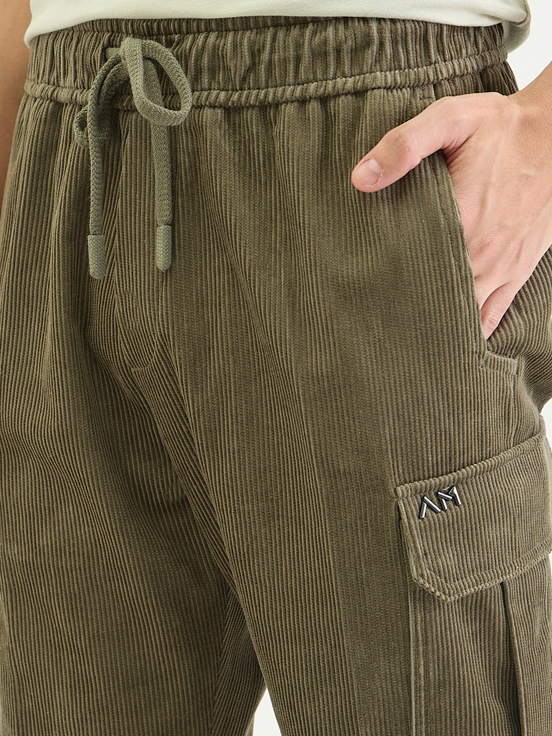 Antony Morato Men Straight Fit Green Textured Pure Cotton Trouser