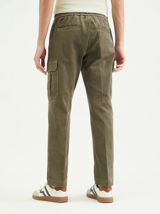 Antony Morato Men Straight Fit Green Textured Pure Cotton Trouser