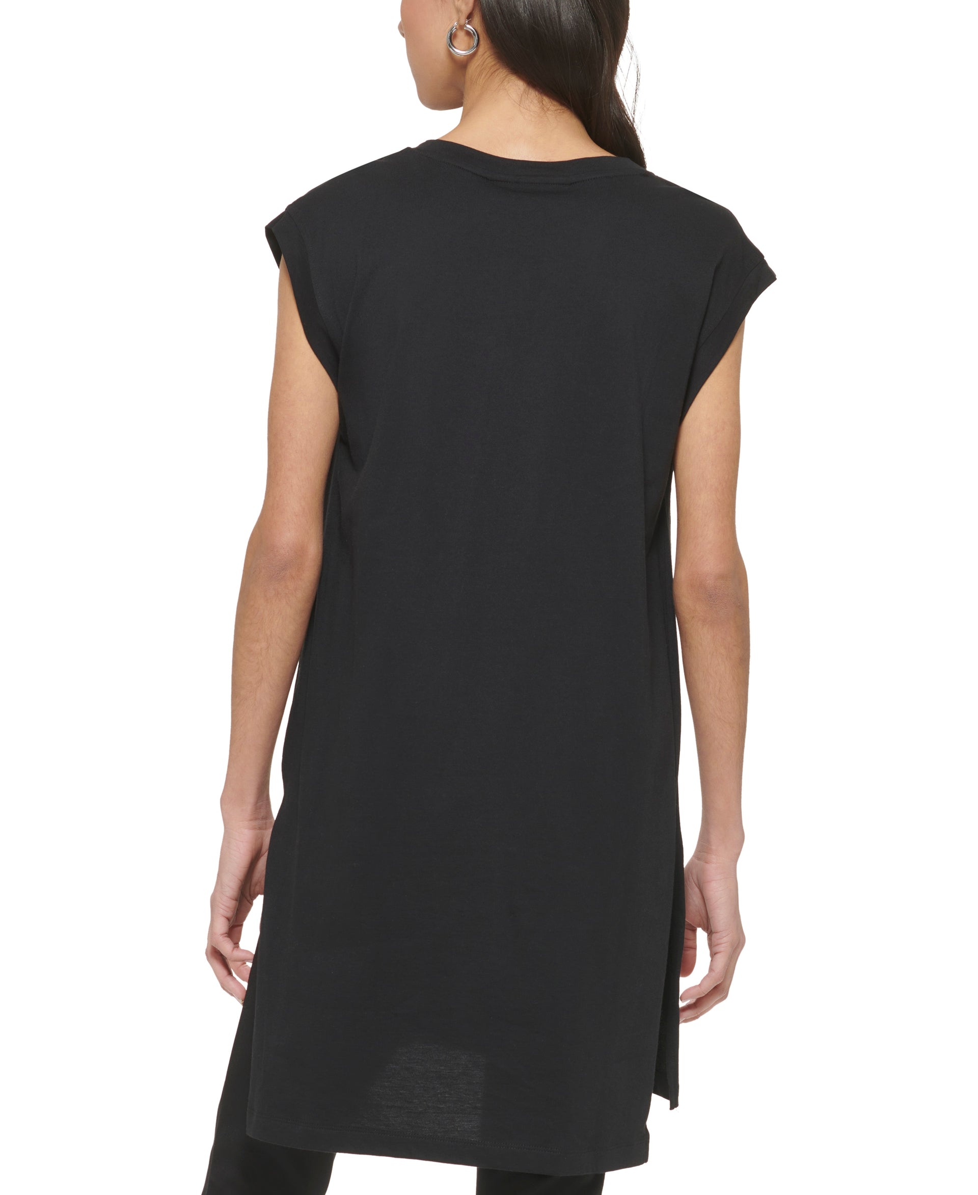 DKNY Womens Black Logo Round Neck T-Shirt