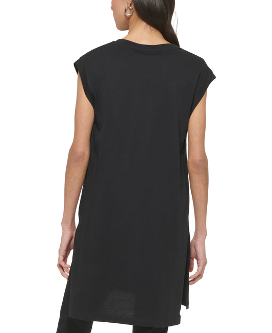 DKNY Womens Black Logo Round Neck T-Shirt