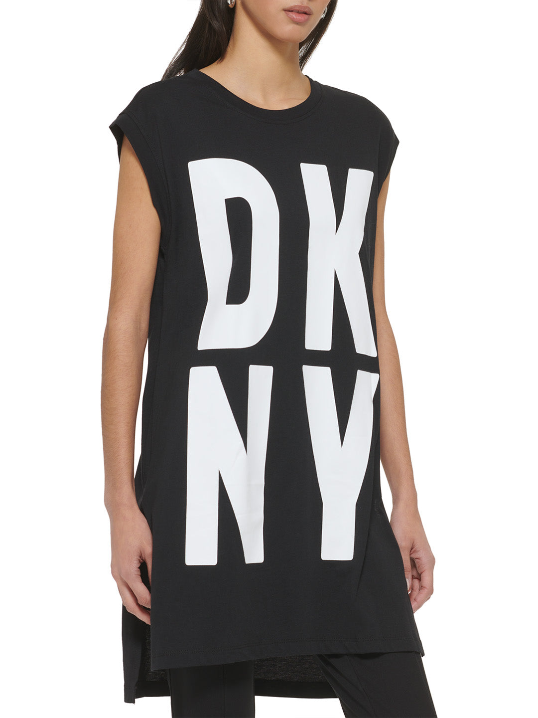DKNY Womens Black Logo Round Neck T-Shirt