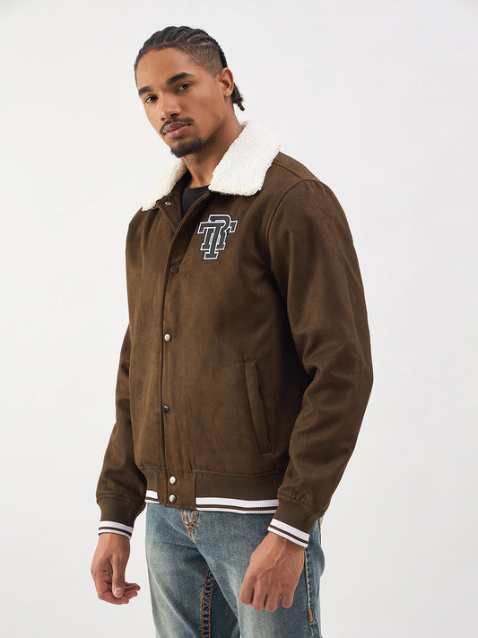TRUE RELIGION Men Brown Regular Fit Suede Jacket