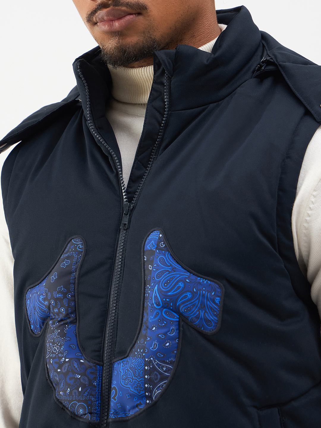 TRUE RELIGION Men Navy Detacheable Hood Jacket