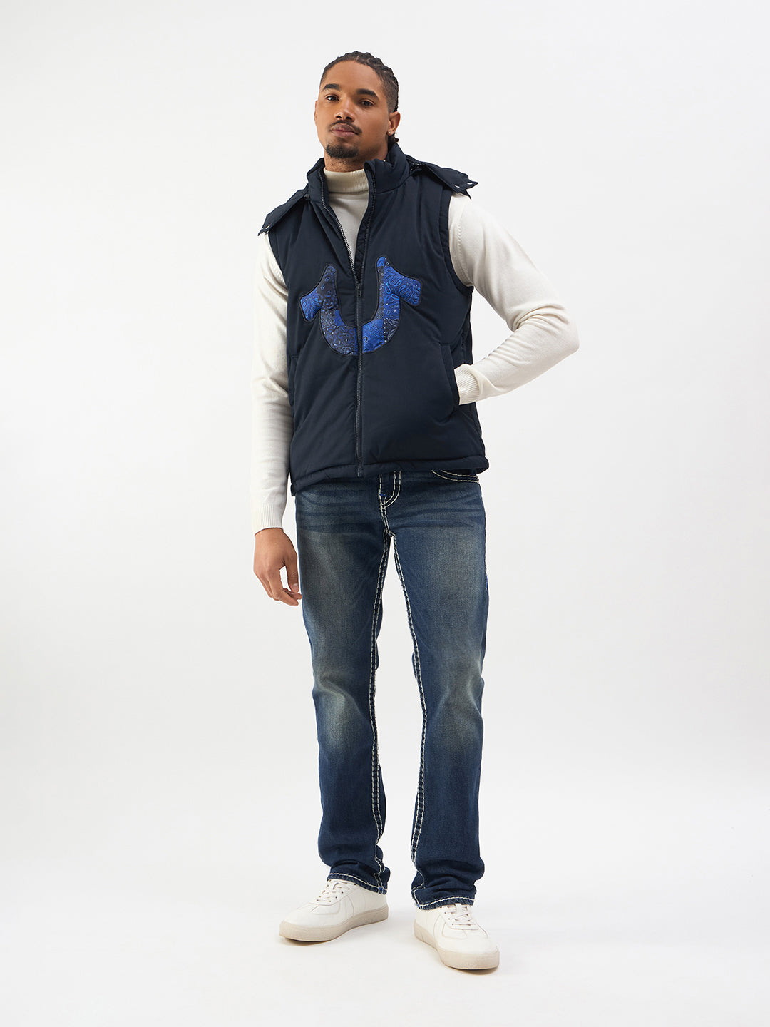 TRUE RELIGION Men Navy Detacheable Hood Jacket