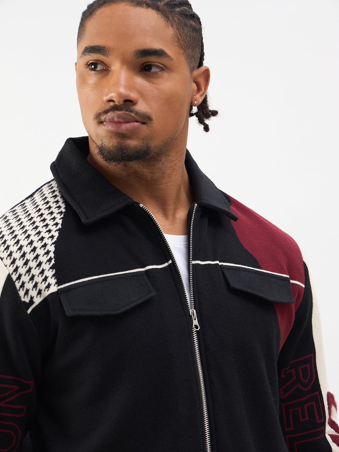 TRUE RELIGION Men Black Embroidered Shirt Collar Jacket