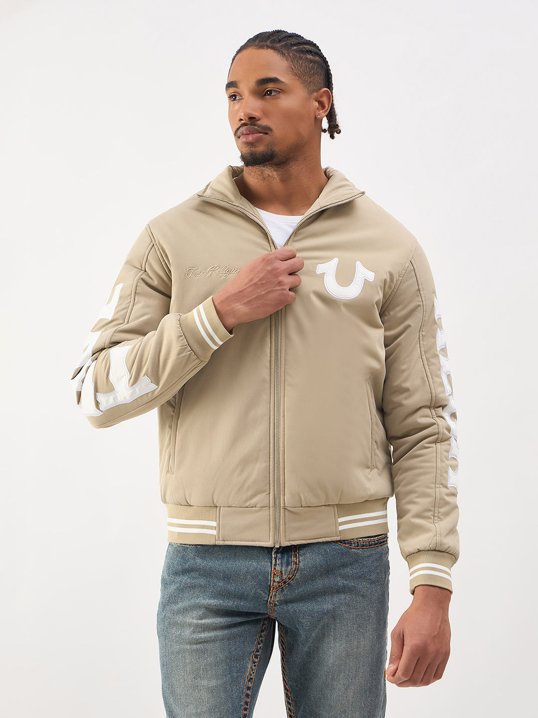 TRUE RELIGION Men Beige High Neck Jacket